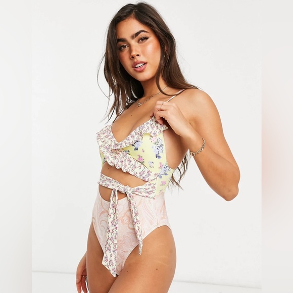 ASOS Other - ❗️𝗣𝗥𝗜𝗖𝗘 𝗗𝗥𝗢𝗣❗️ FLORAL PRINT RUFFLE WRAP SWIMSUIT IN PINK